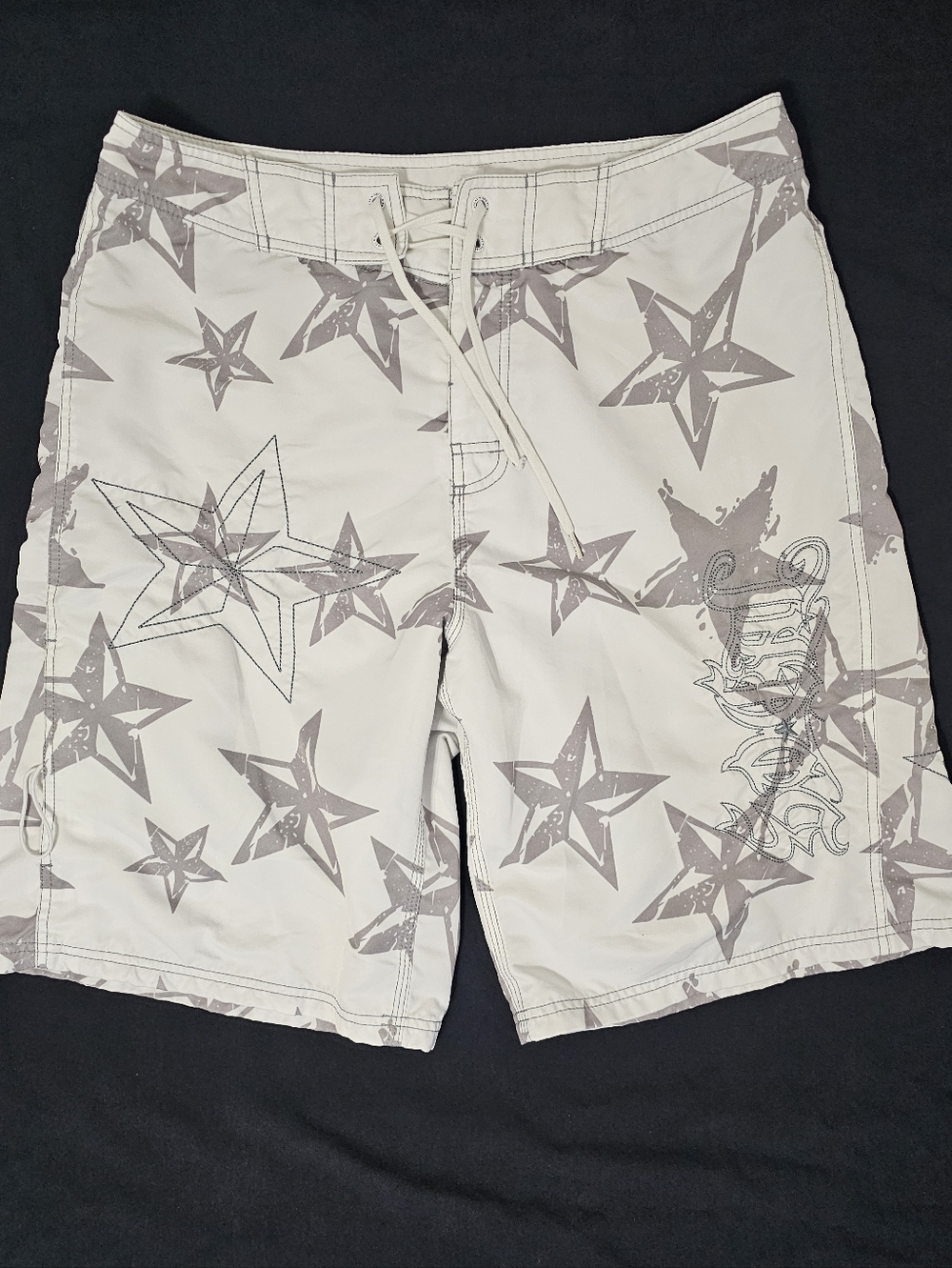 SoCal No Fear Vtg Men’s Board Shorts Size 36 Gray White Star Print Swim Trunks